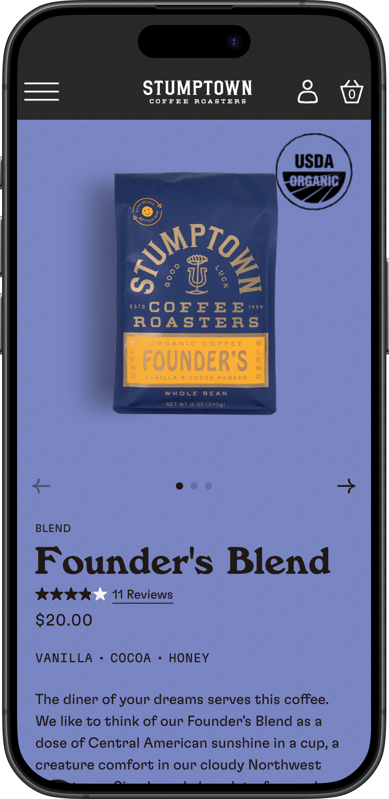 Screenshot of Stumptown Coffee Roasters product listing page